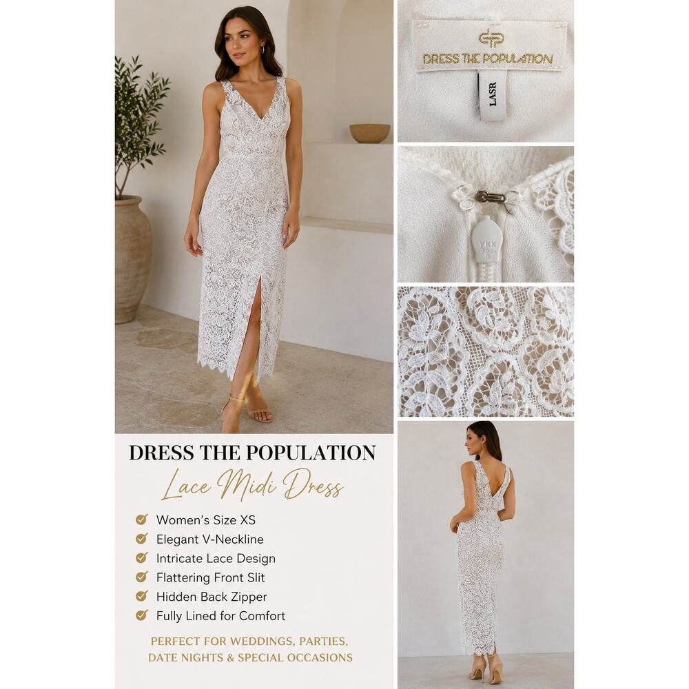 Dress The Population Lace Midi Dress XS White Nude Cocktail Party